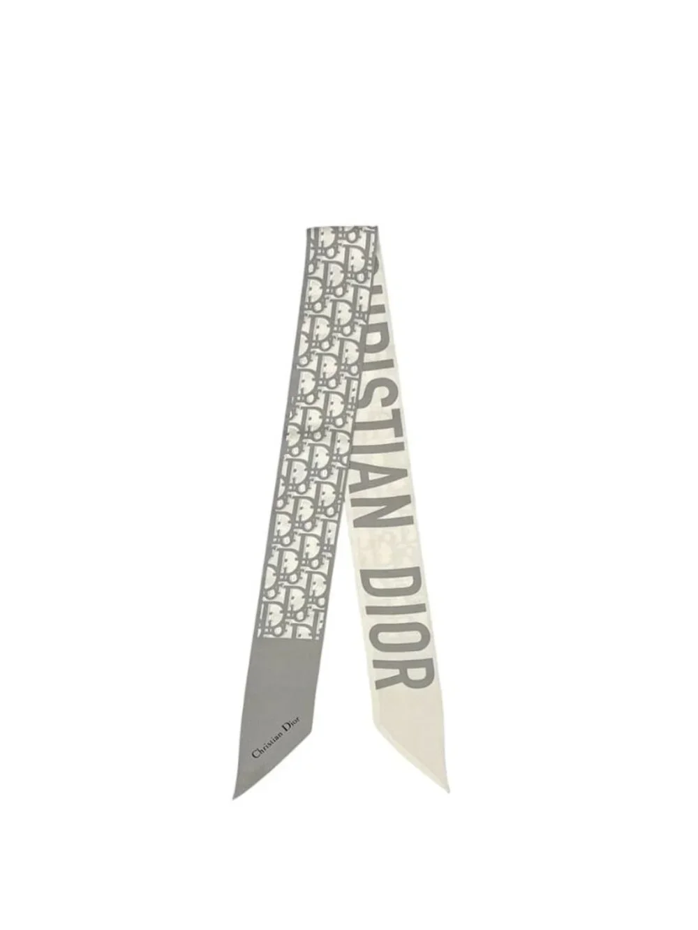 Dior Ribbon Scarf Mitzah Gray Oblique Already Cleaned Silk Logo All Over Pattern